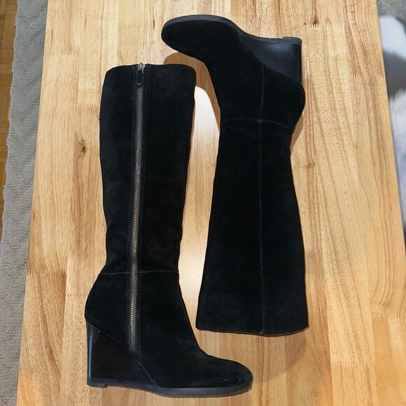 Franco Sarto Women's Black Suede Leather Zip 'Watch’ Wedge Boots, Size 8.5, EUC - Picture 2 of 7